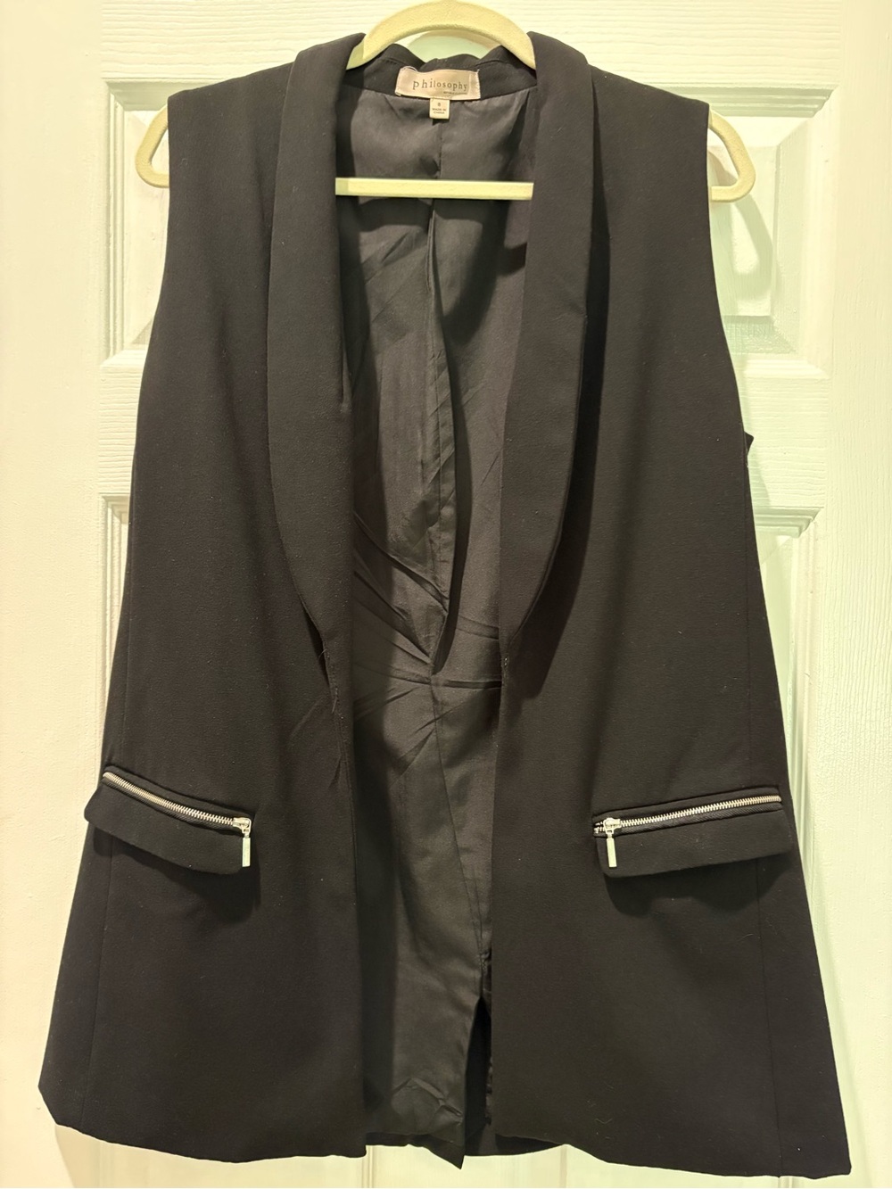 Philosophy Black Sleeveless Shawl Collar Vest with Zip Pockets